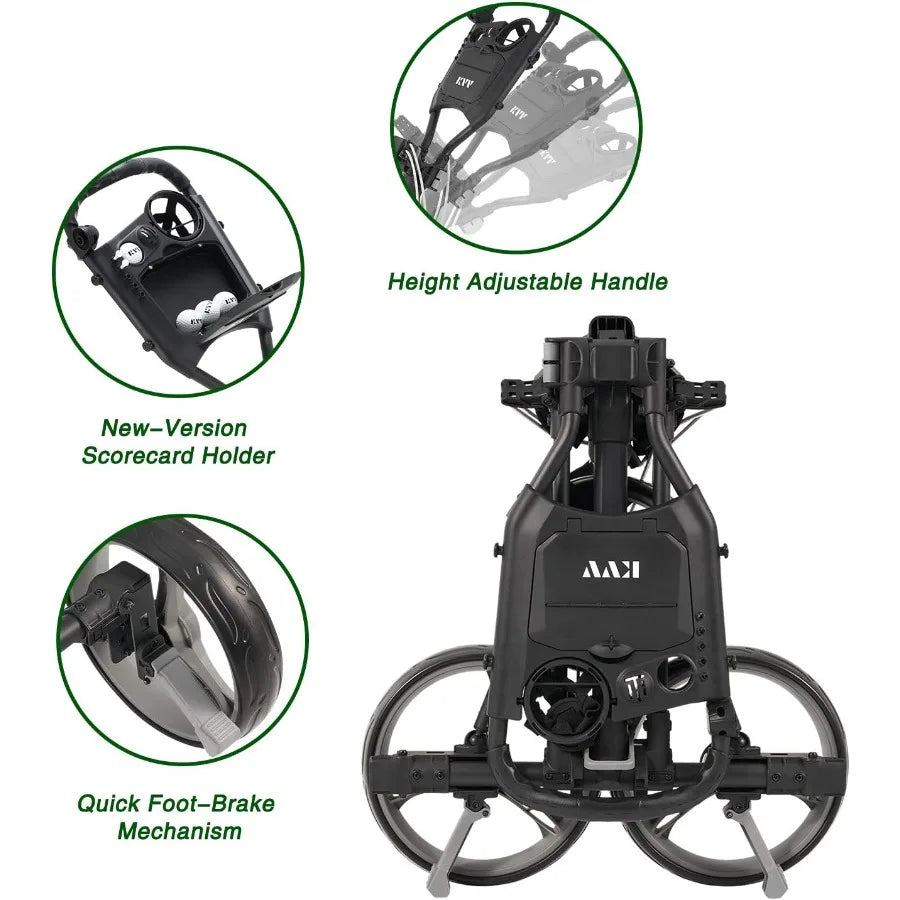 XMSJ 3 Wheel Compact Folding Golf Push Cart With Aluminum Frame