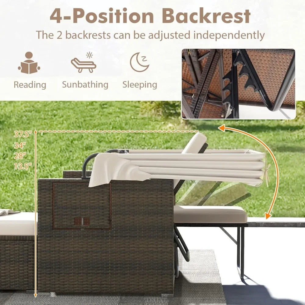 Retractable Canopy Loveseat Sofa Set With Storage Ottomans Garden Patio