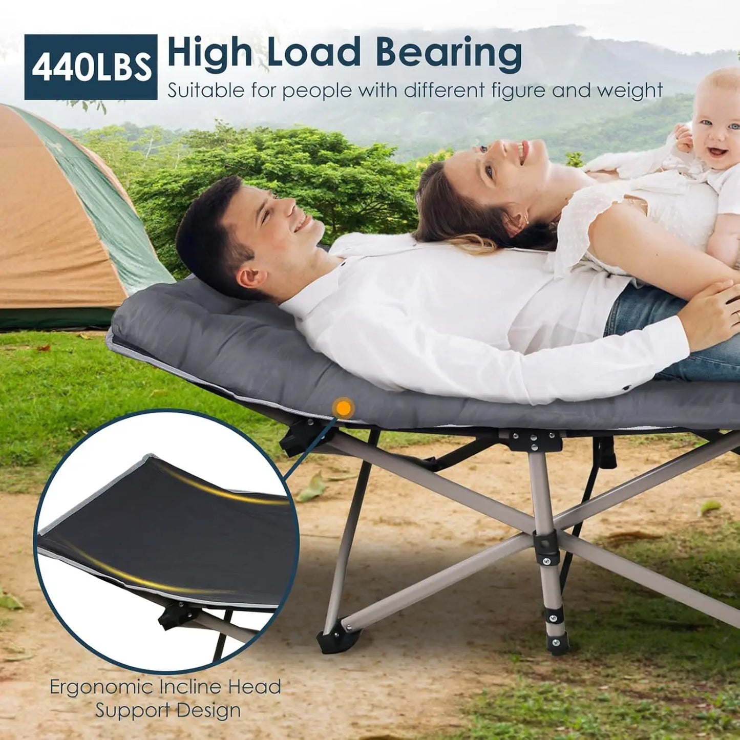 Foldable Outdoor Garden Bed Lounge Chair With Pearl Foam Mattress