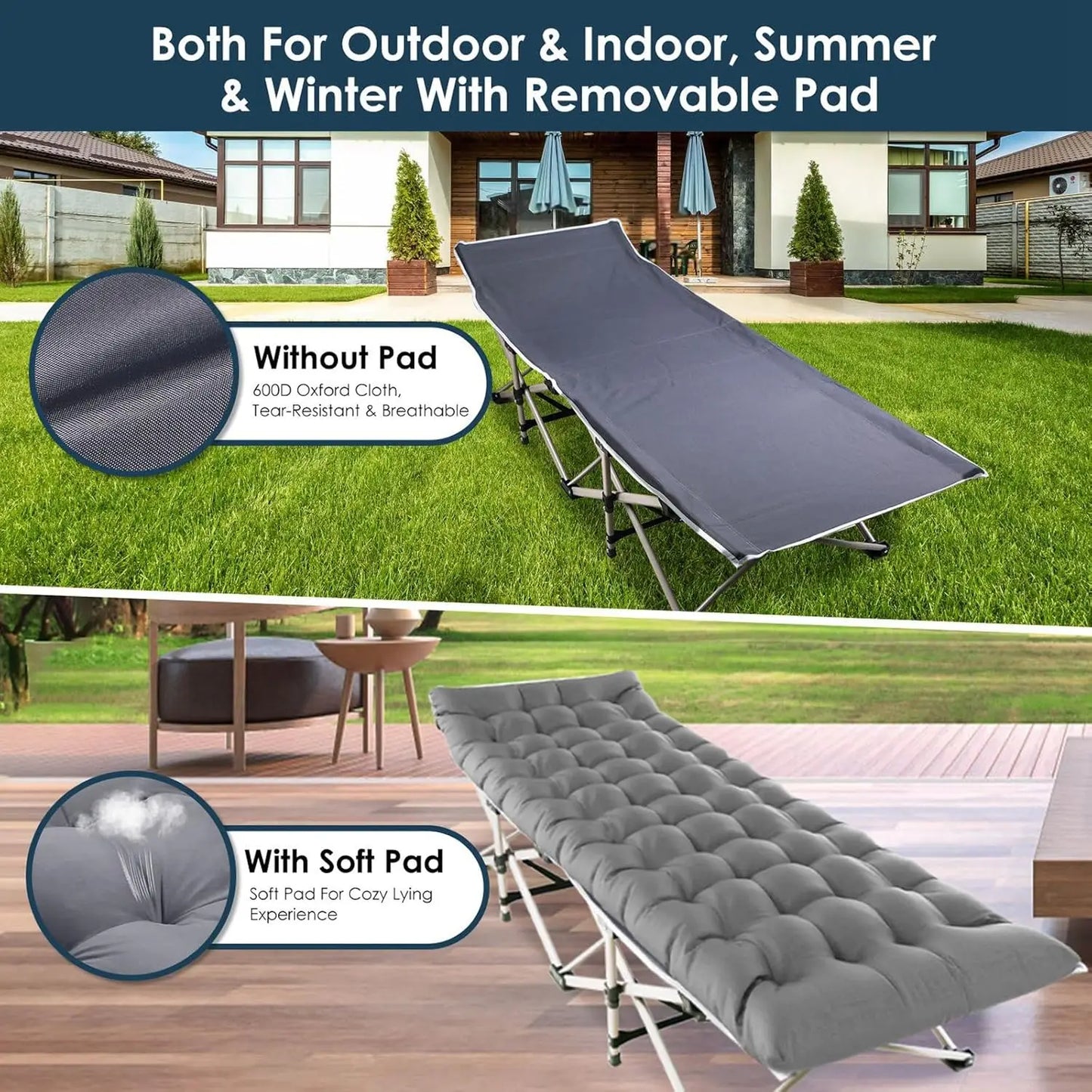 Foldable Outdoor Garden Bed Lounge Chair With Pearl Foam Mattress