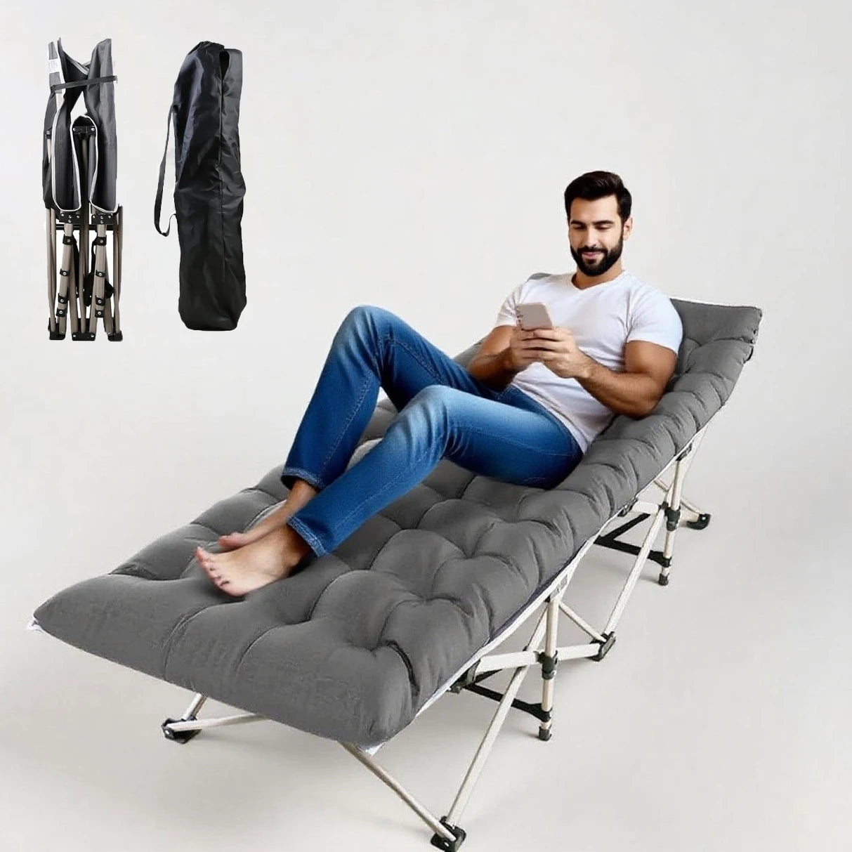Foldable Outdoor Garden Bed Lounge Chair With Pearl Foam Mattress