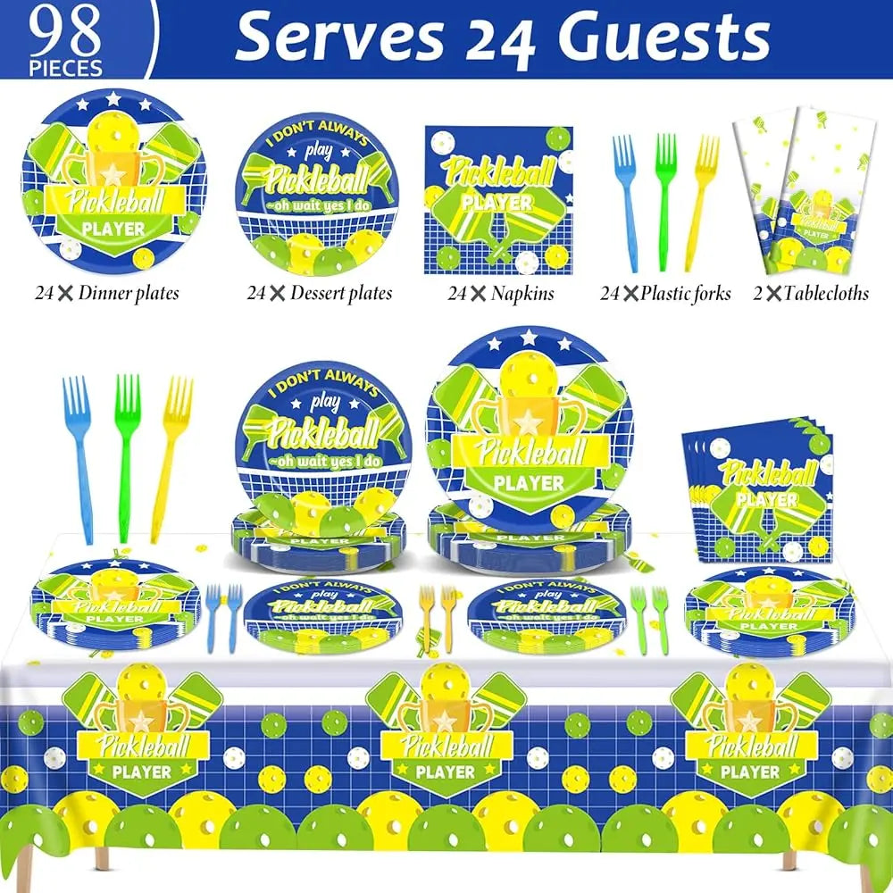 BonJean 24 Guests Pickleball Party Tableware Set Disposable Plates