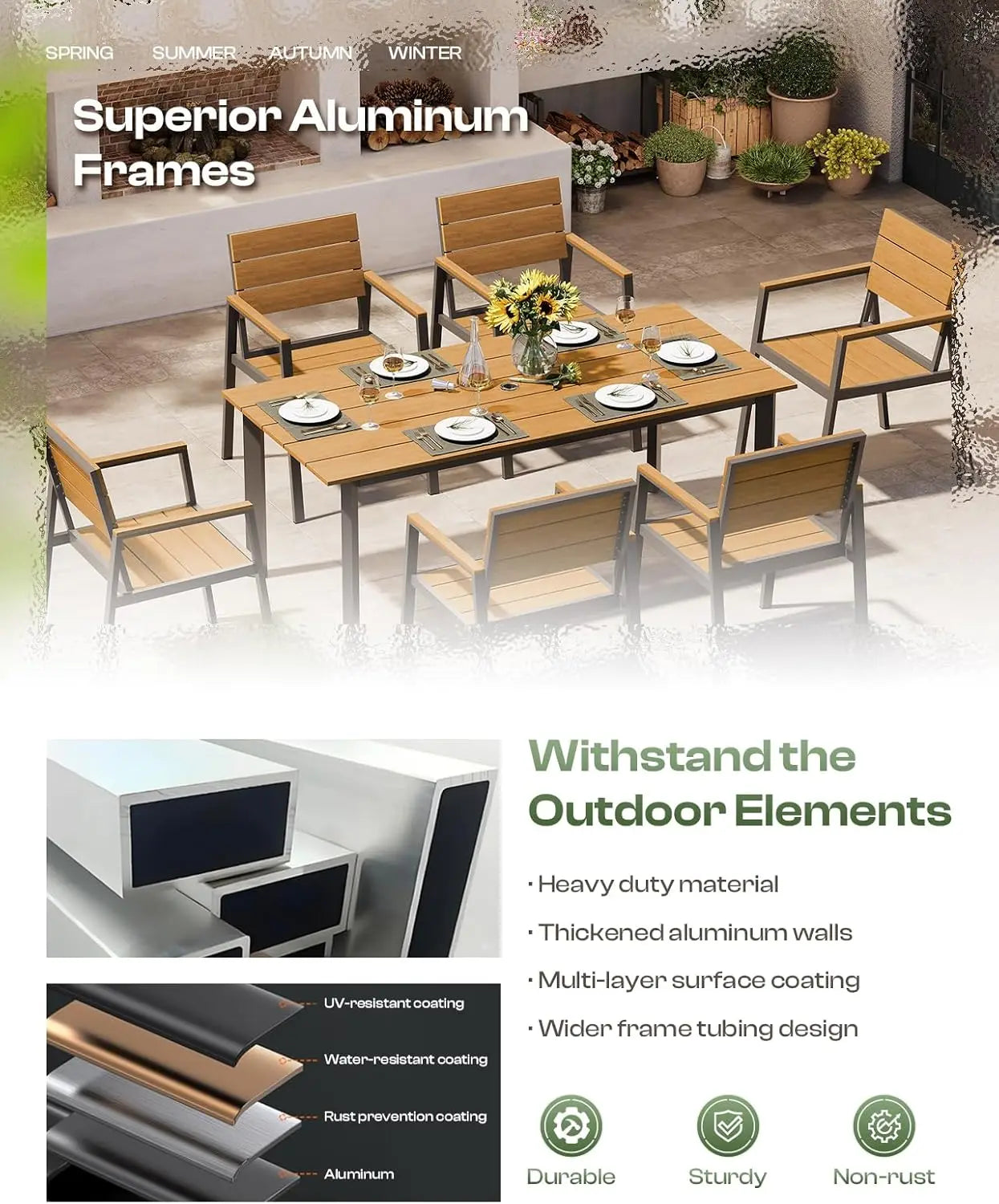 XMSJ 7 Piece Outdoor Dining Set Patio Table Chairs