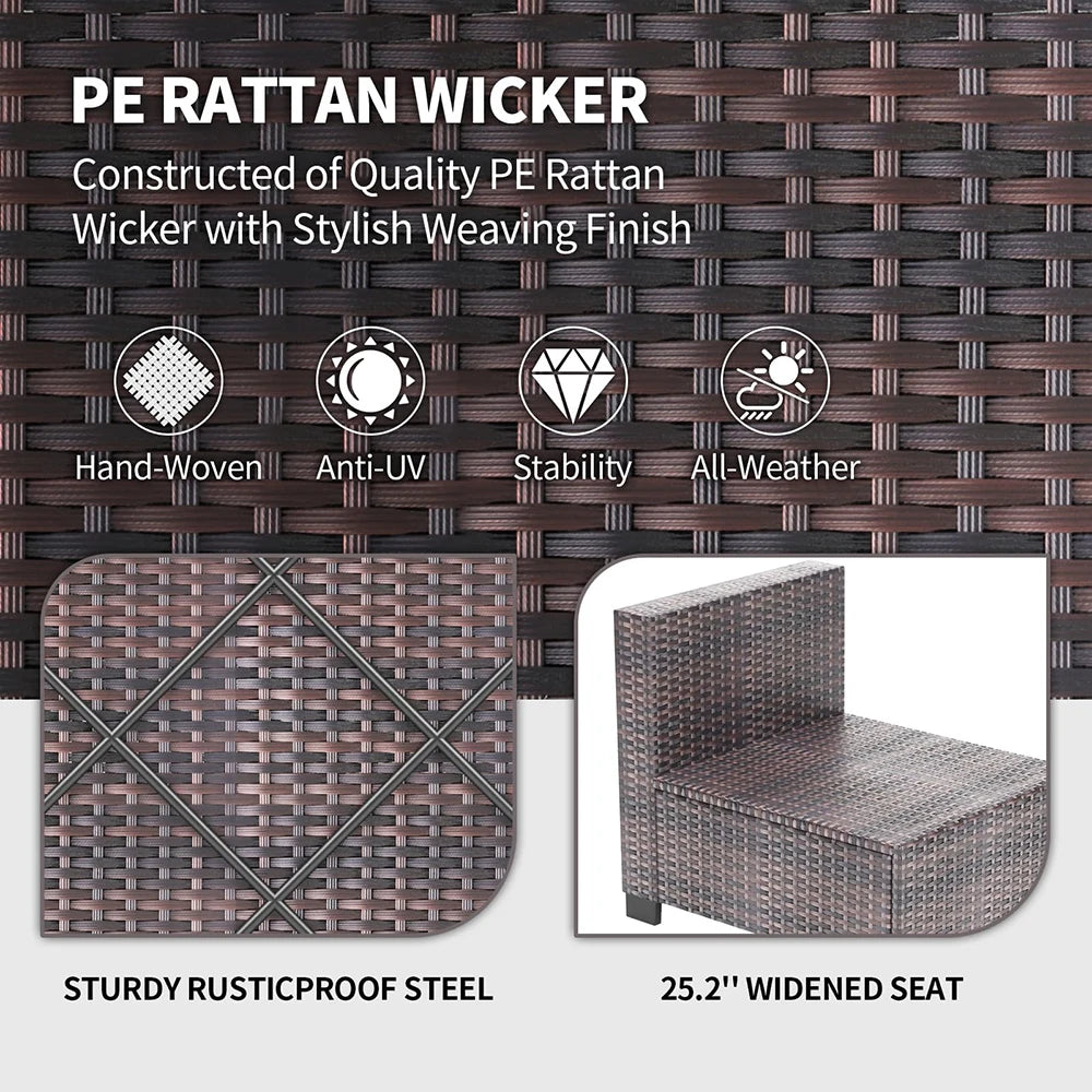 HiMISS 7 Piece PE Rattan Patio Set With Glass Table
