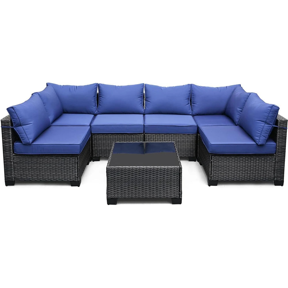 HiMISS 7 Piece PE Rattan Patio Set With Glass Table