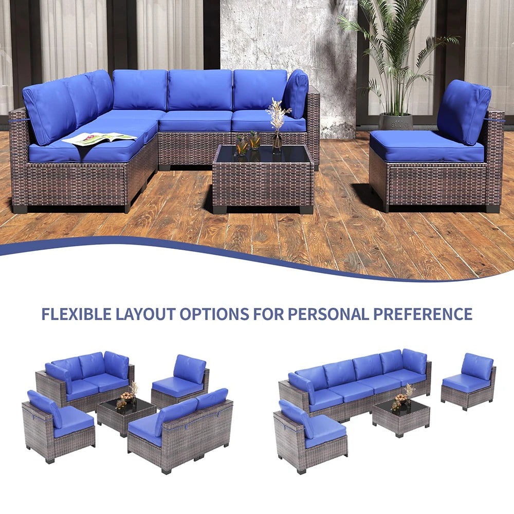 HiMISS 7 Piece PE Rattan Patio Set With Glass Table