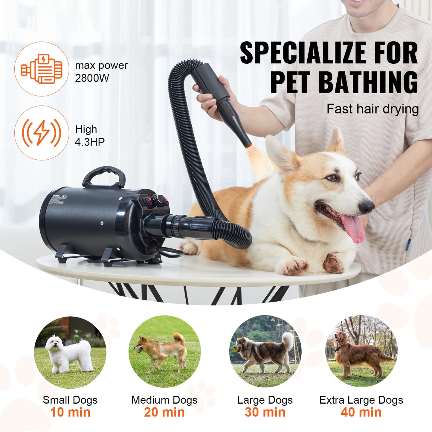 SucceBuy Dog Blow Dryer Extendable Hose With Adjustable Temperature Control