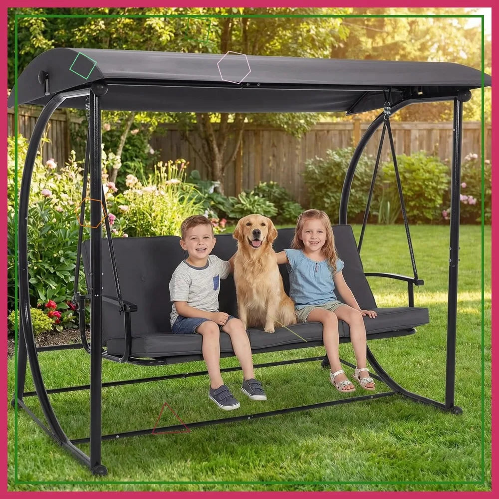 Outdoor Porch Swing With Canopy Cushions Weatherproof Construction