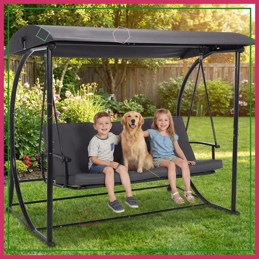 Outdoor Porch Swing With Canopy Cushions Weatherproof Construction