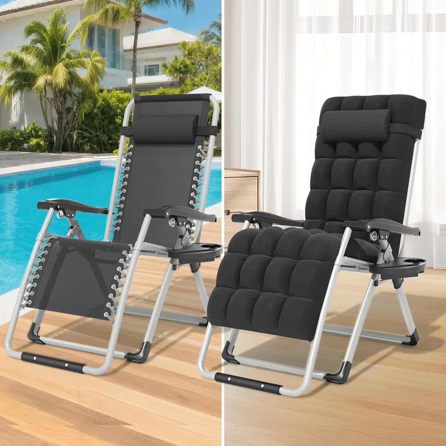 Zero Gravity Chair With Cushion Reclining Outdoor Patio Lounger