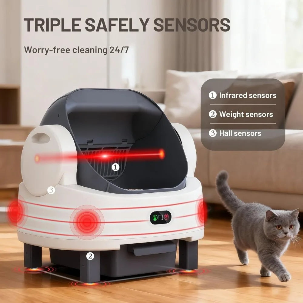 Open Top Automatic Self Cleaning Cat Litter Box Safety Sensors