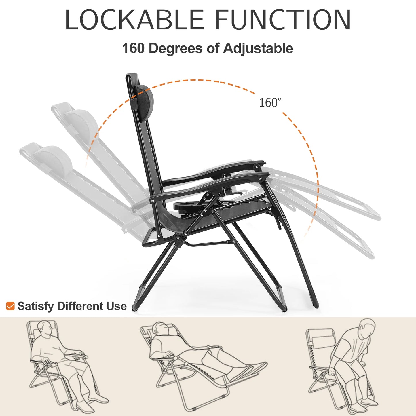 JHK Zero Gravity Recliner Set 2 Portable Outdoor Lounge Chairs