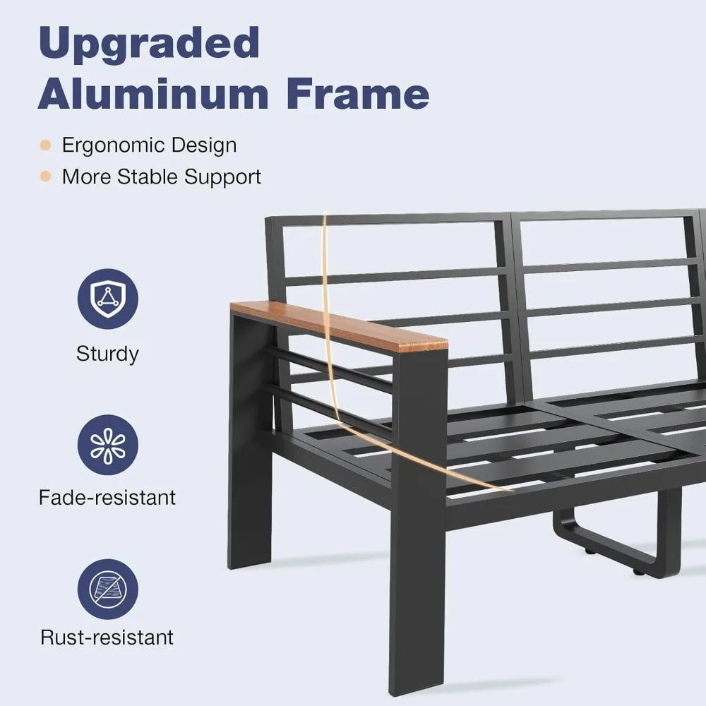 Aluminum Outdoor Patio Furniture Set With Washable Cushions And Coffee Table