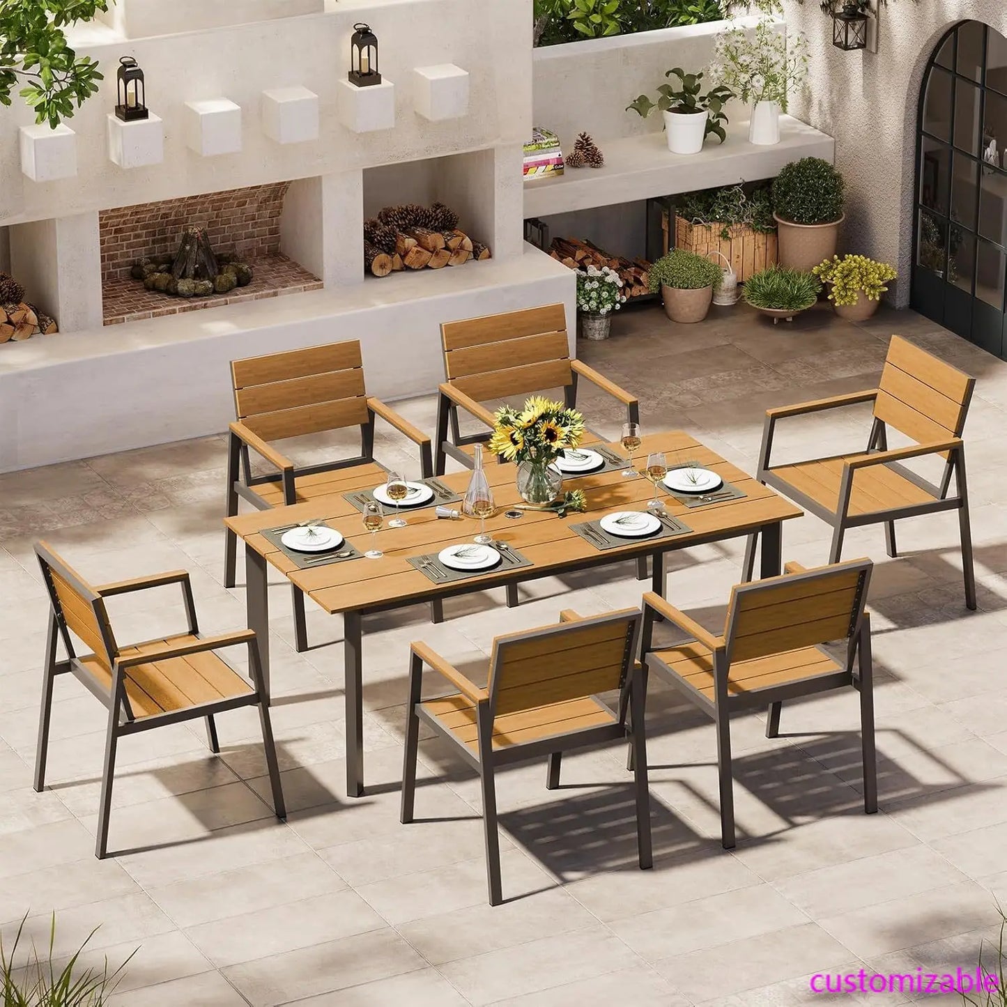 XMSJ 7 Piece Outdoor Dining Set Patio Table Chairs