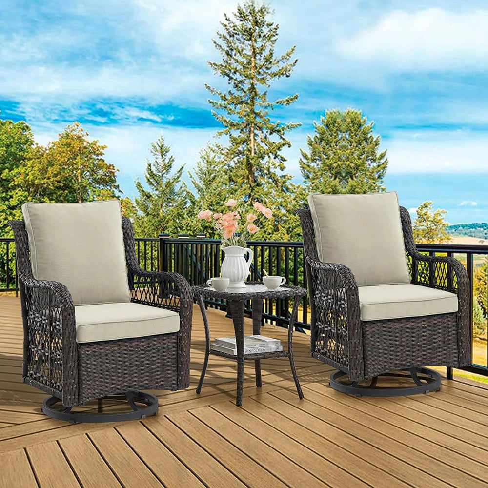 HiMISS 3 Piece Wicker Patio Set With Glass Table Cushions