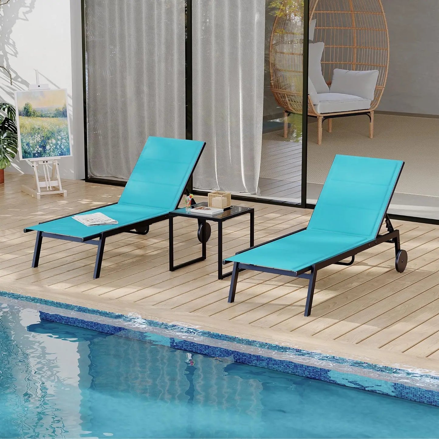 HiMISS 3 Piece Patio Chaise Chairs Set With Side Table