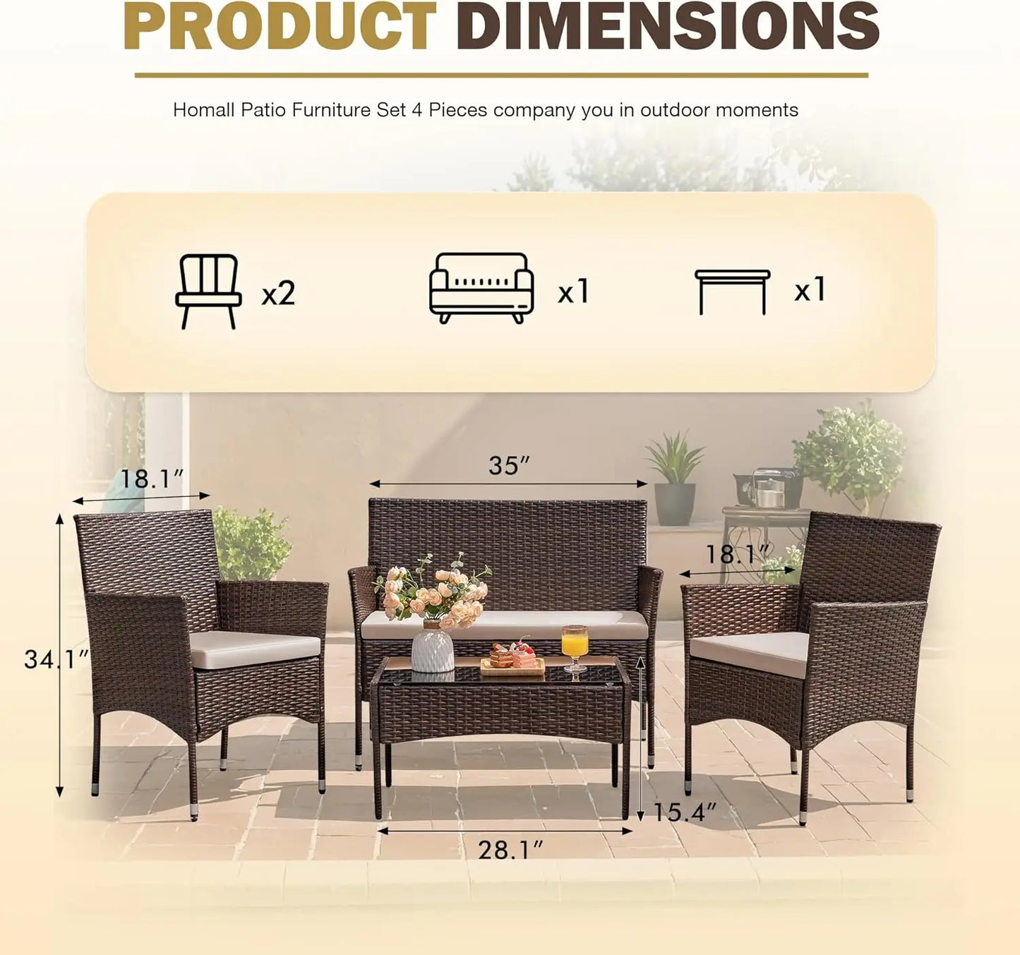 Outdoor Patio Furniture Set Rattan Wicker Chairs For Garden Porch