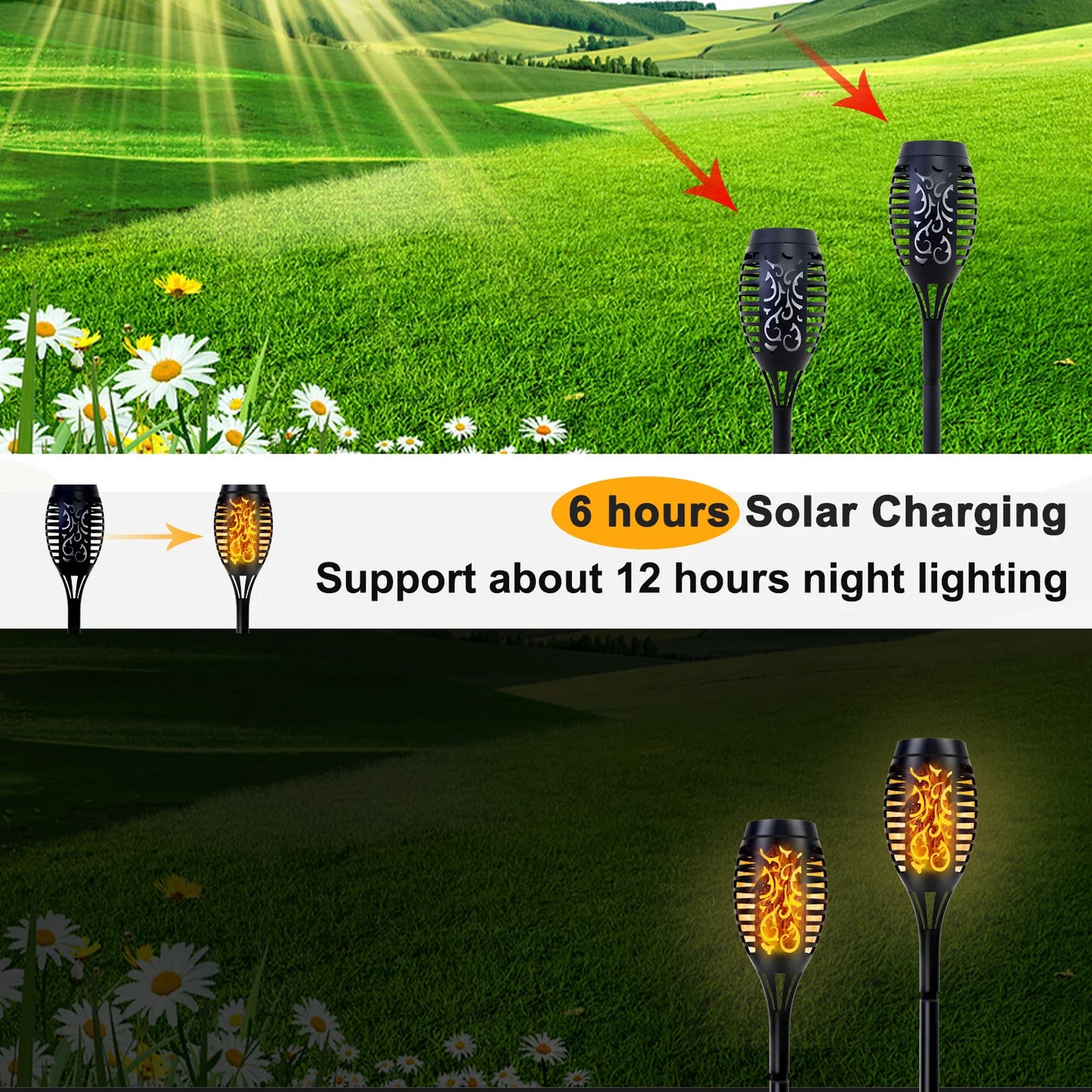 Waterproof Outdoor Solar Torch Lights With Flickering Flame For Garden