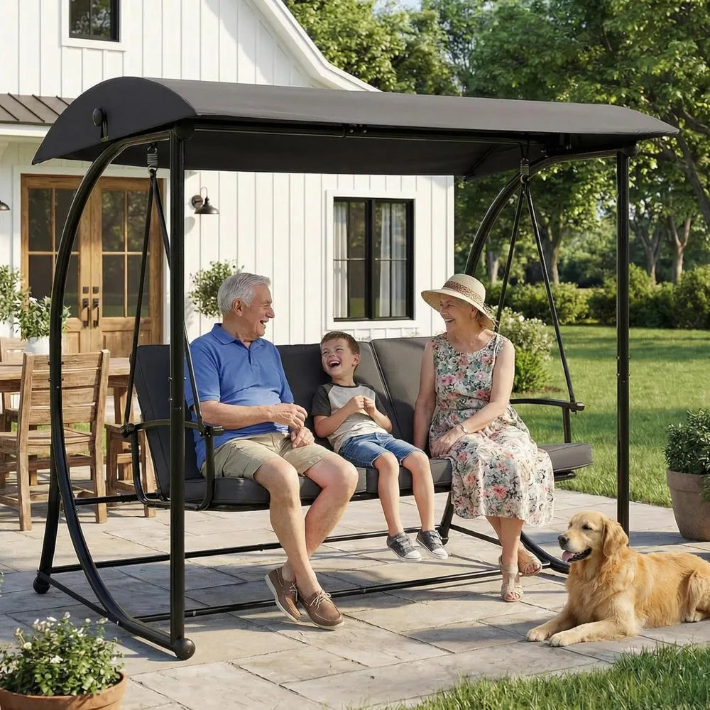 Outdoor Porch Swing With Canopy Cushions Weatherproof Construction