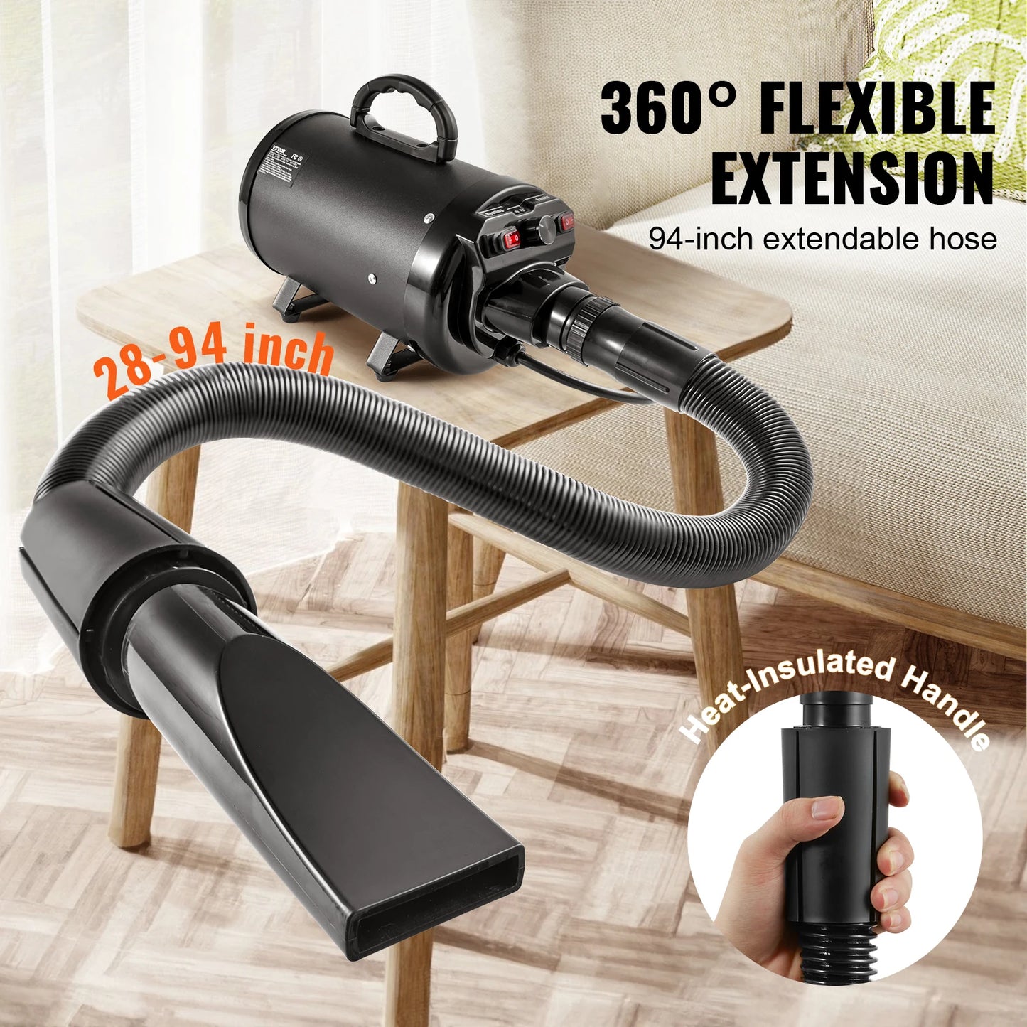 SucceBuy Dog Blow Dryer Extendable Hose With Adjustable Temperature Control