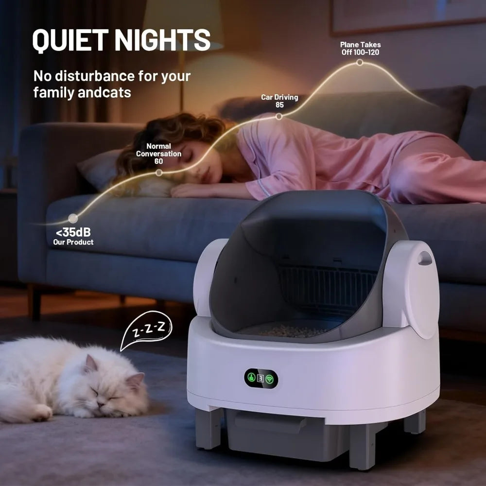 Open Top Automatic Self Cleaning Cat Litter Box Safety Sensors