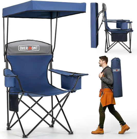 Overmont Oversized Camping Chair With Canopy And Cup Holder
