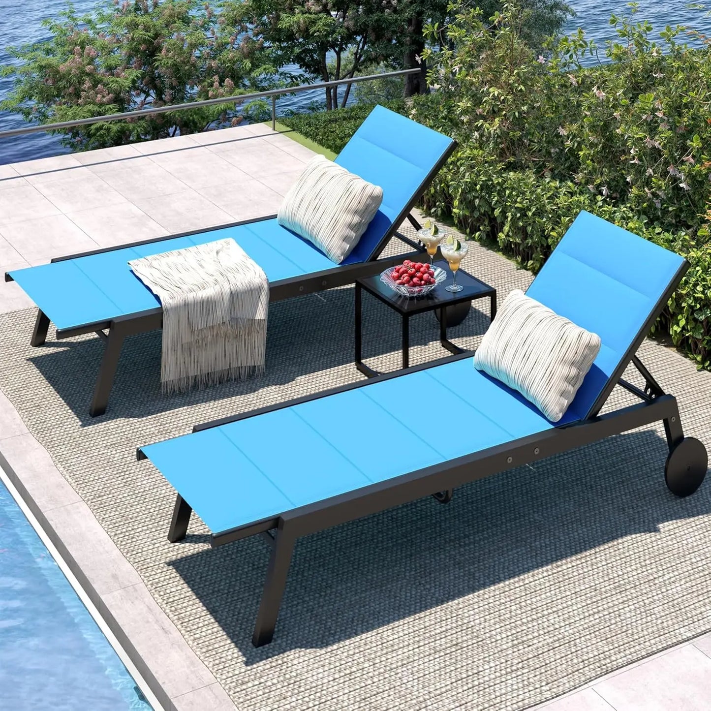 HiMISS 3 Piece Patio Chaise Chairs Set With Side Table