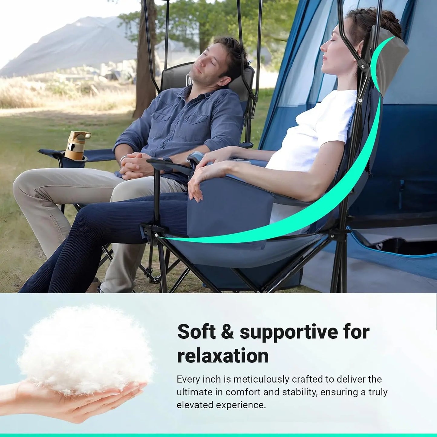 Overmont Oversized Camping Chair With Canopy And Cup Holder