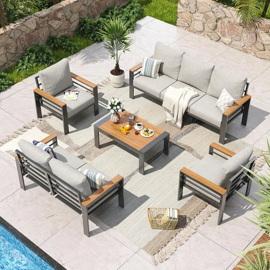Aluminum Outdoor Patio Furniture Set With Washable Cushions And Coffee Table