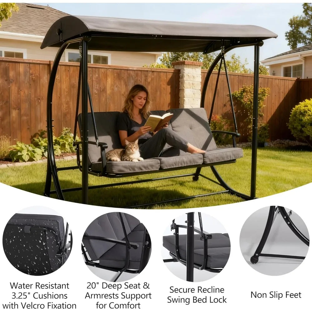 Outdoor Porch Swing With Canopy Cushions Weatherproof Construction