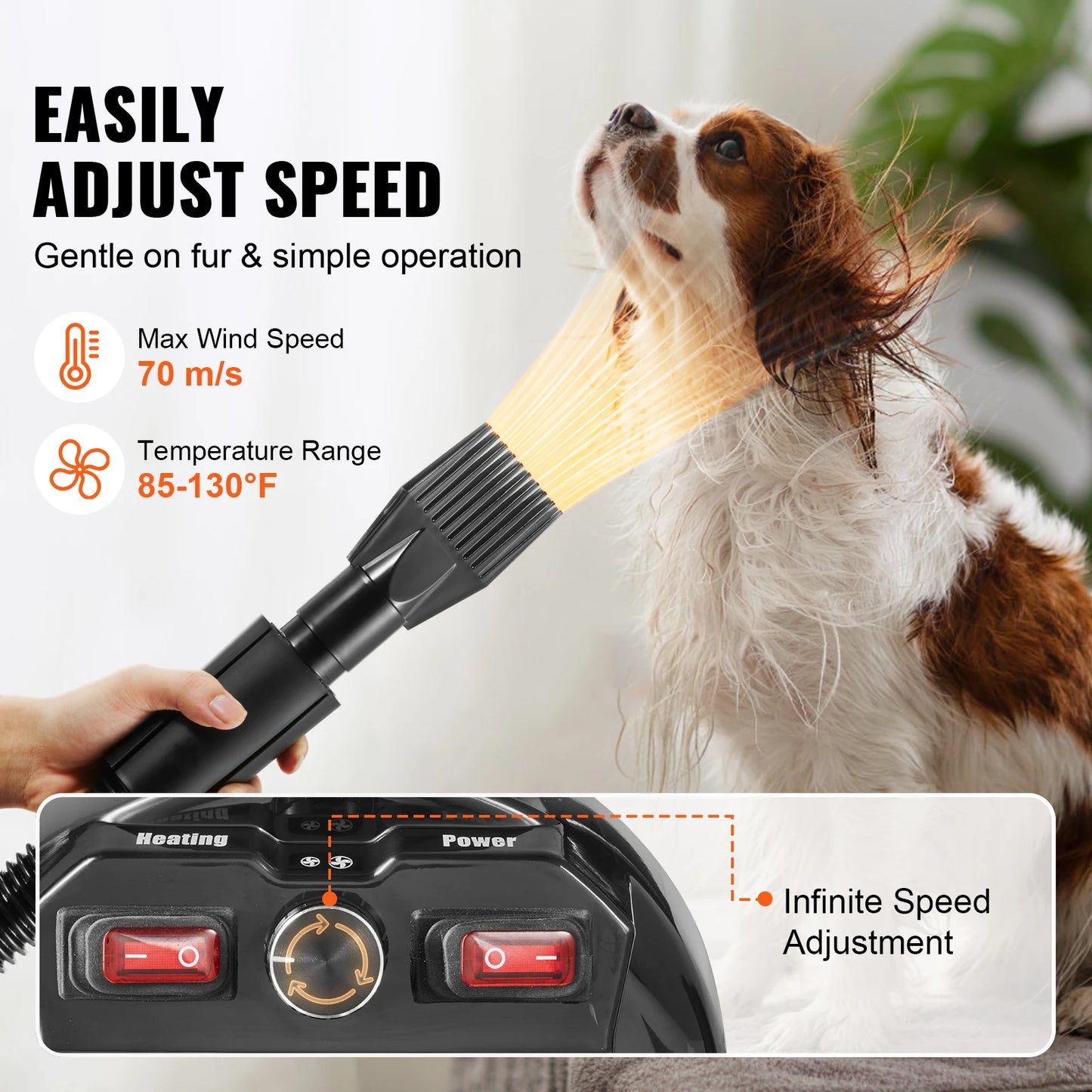 SucceBuy Dog Blow Dryer Extendable Hose With Adjustable Temperature Control