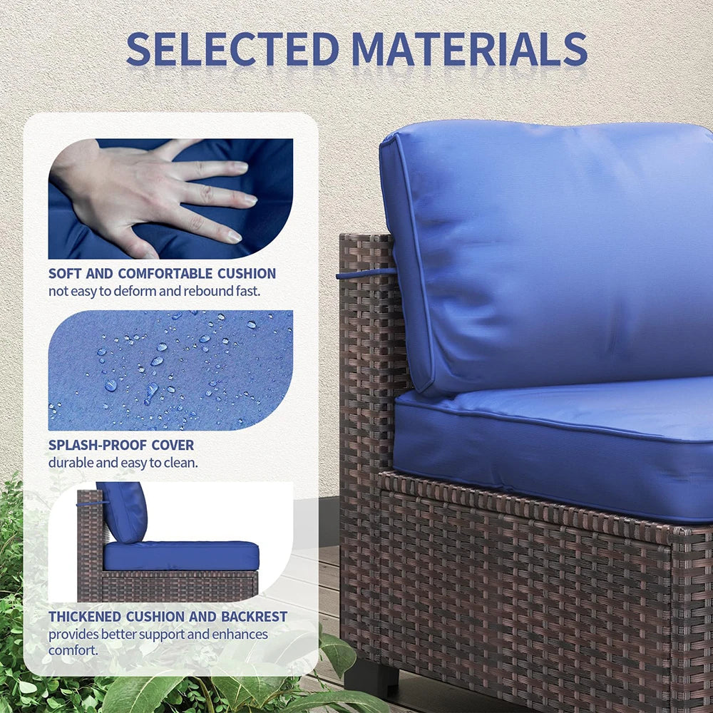 HiMISS 7 Piece PE Rattan Patio Set With Glass Table