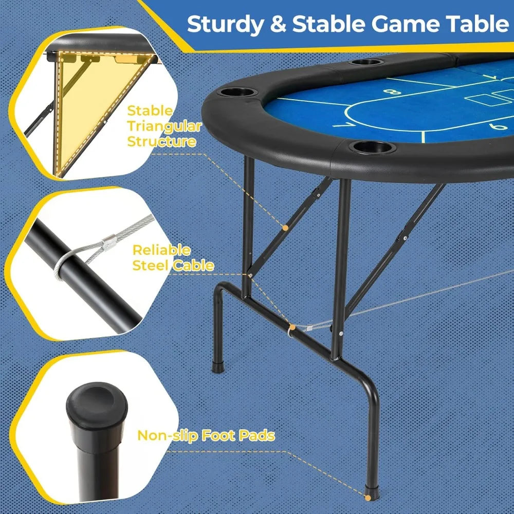 DAFIFY Foldable Poker Table for 8 Players with Cup Holders