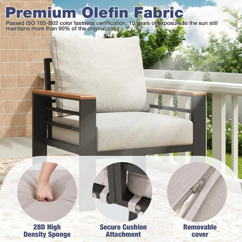 Aluminum Outdoor Patio Furniture Set With Washable Cushions And Coffee Table