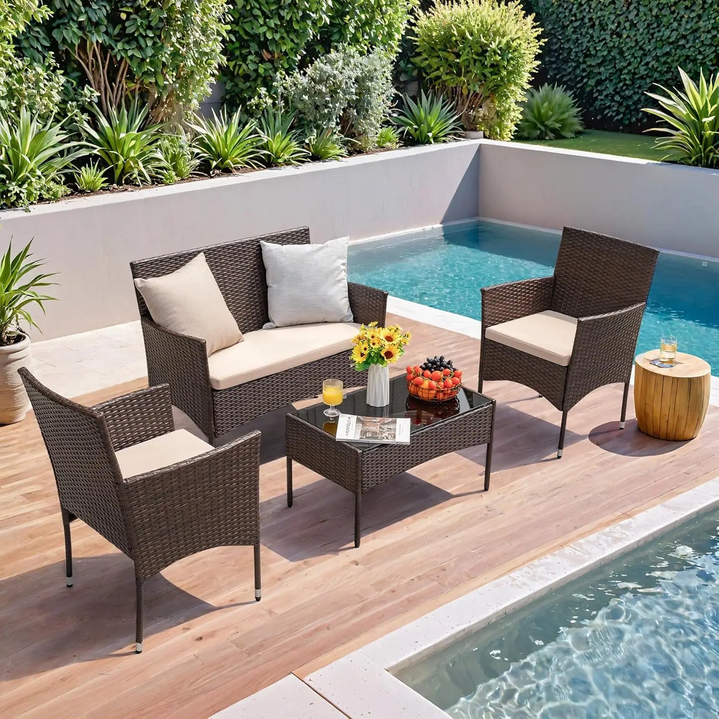 Outdoor Patio Furniture Set Rattan Wicker Chairs For Garden Porch