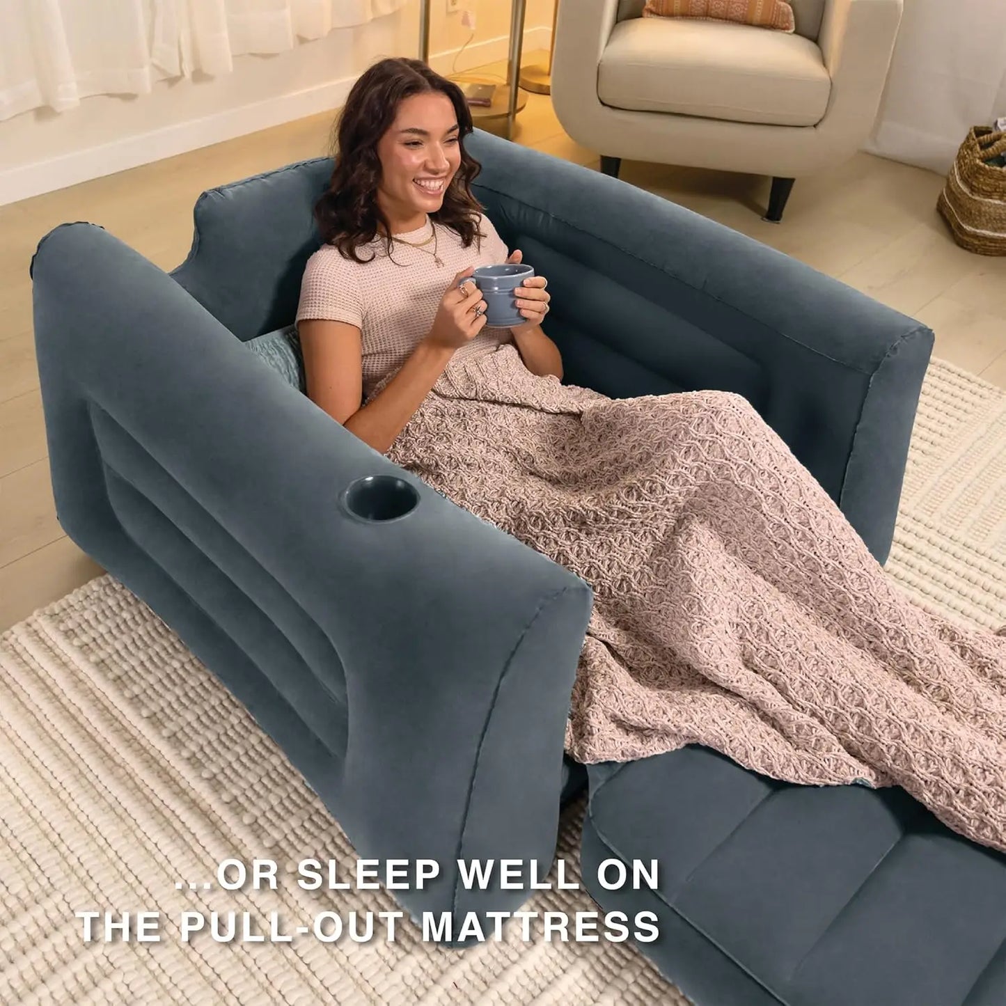 Inflatable Pullout Chair Bed With Built In Cupholder