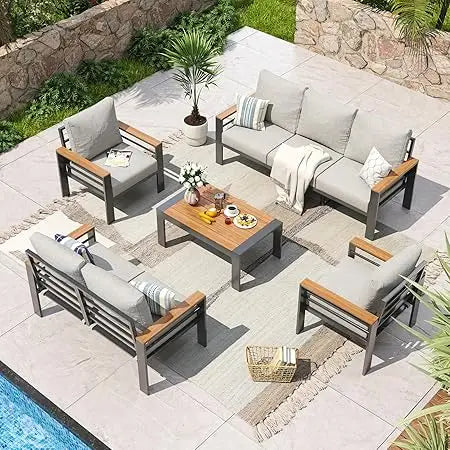 Aluminum Outdoor Patio Furniture Set With Washable Cushions And Coffee Table
