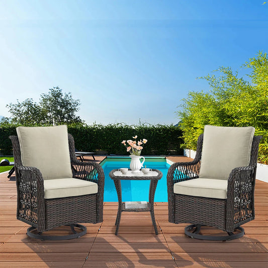 HiMISS 3 Piece Wicker Patio Set With Glass Table Cushions