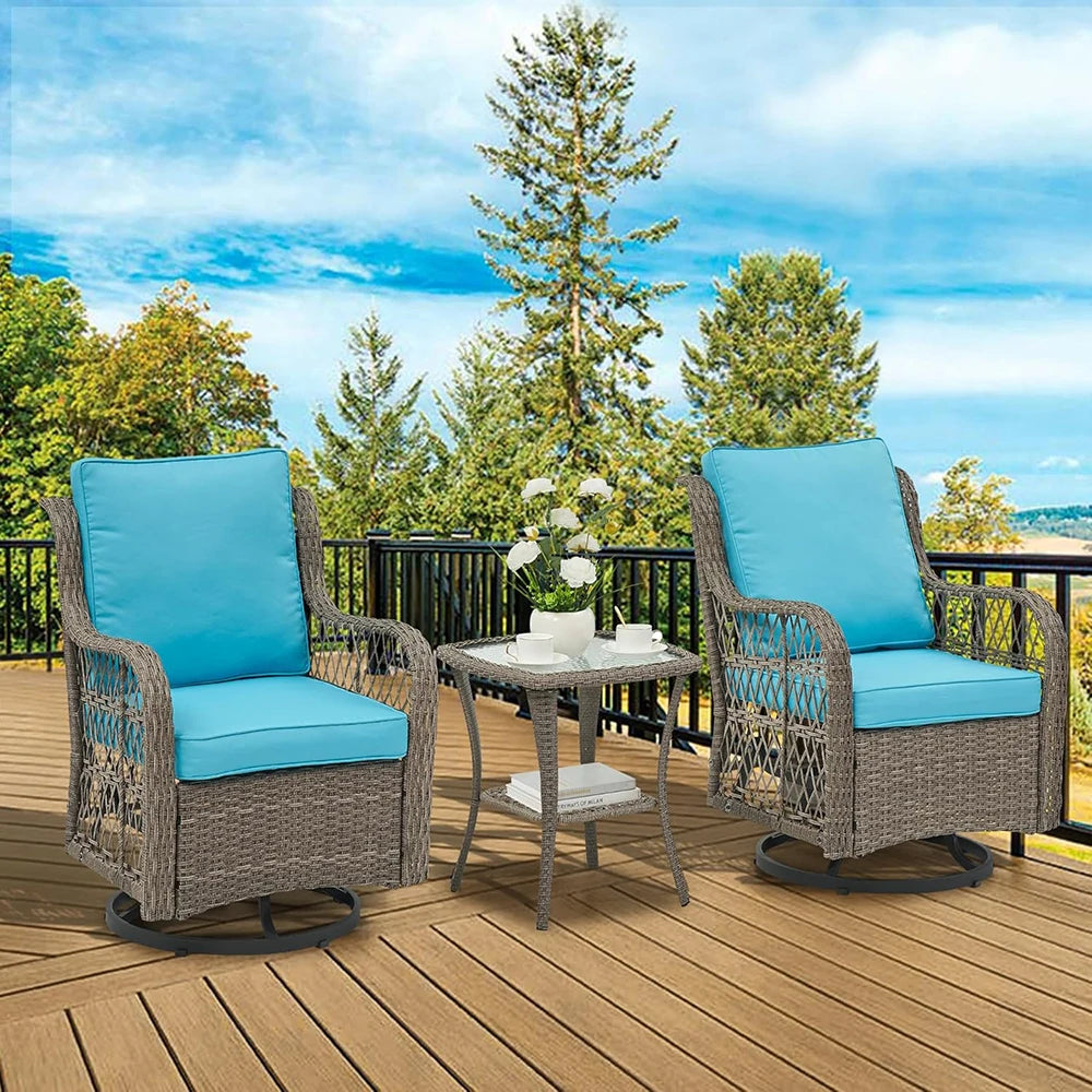 HiMISS 3 Piece Wicker Patio Set With Glass Table Cushions