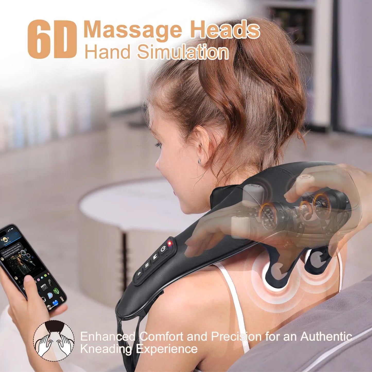 MASGREE Shiatsu Back Neck Massager Cordless Heated 3D Kneading Pillow