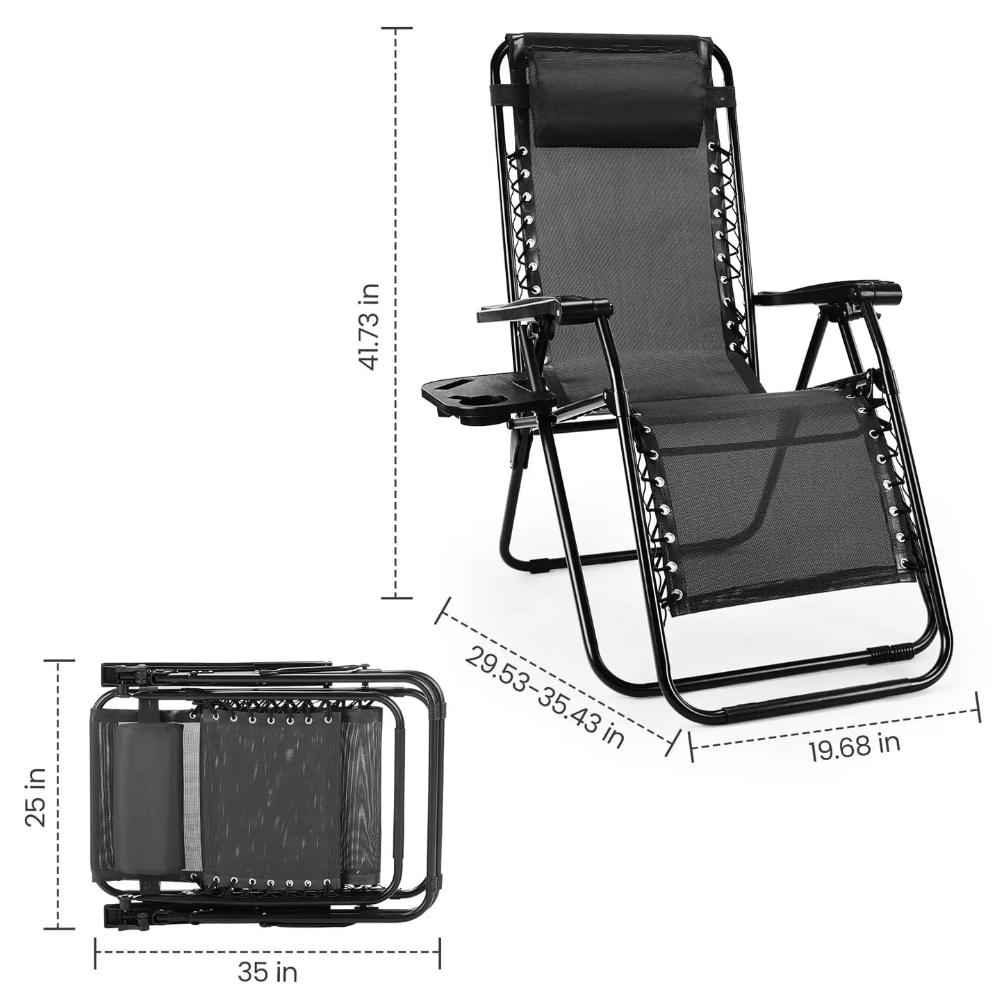 JHK Zero Gravity Recliner Set 2 Portable Outdoor Lounge Chairs