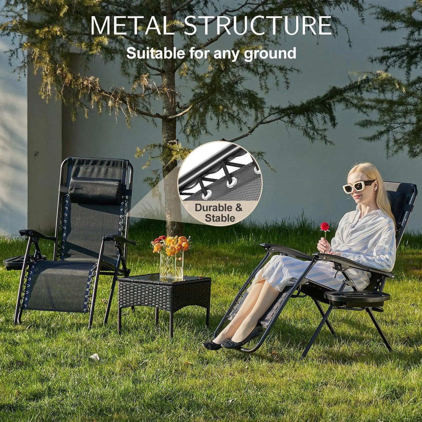 JHK Zero Gravity Recliner Set 2 Portable Outdoor Lounge Chairs