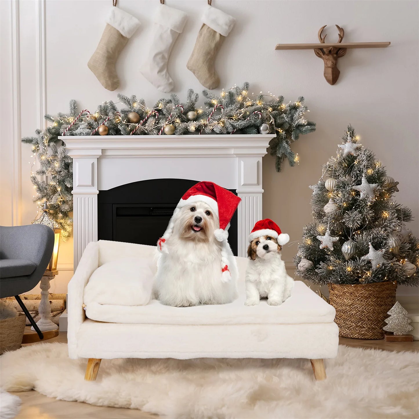 BINGOPAWCN Elevated Pet Bed Nordic Stool With Cozy Pad Waterproof