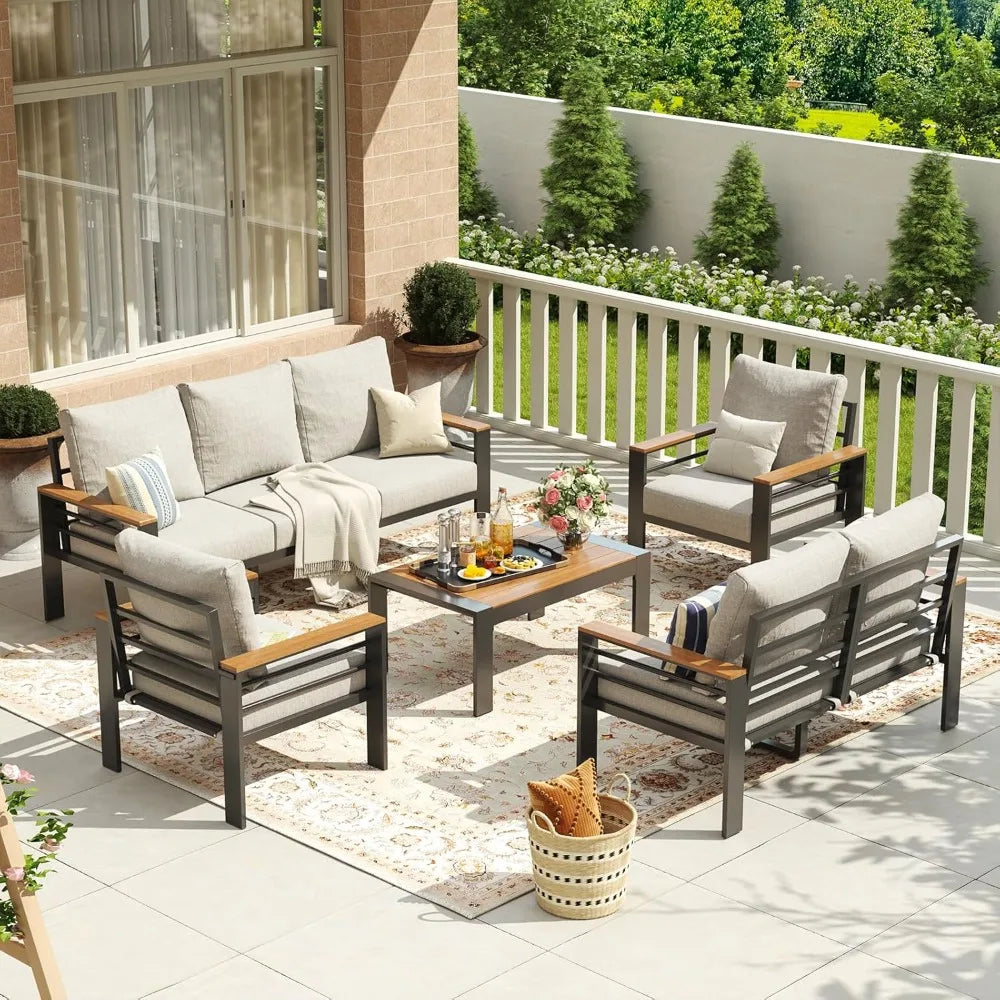Aluminum Outdoor Patio Furniture Set With Washable Cushions And Coffee Table