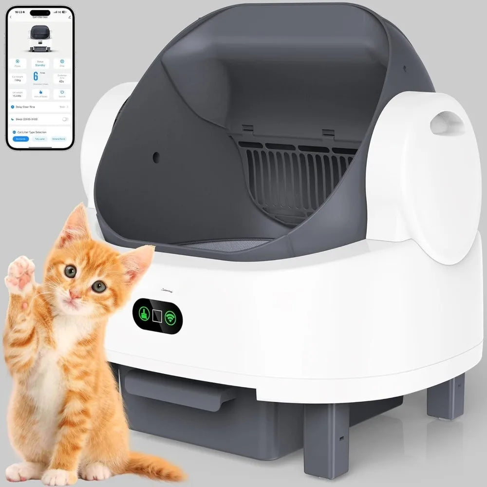 Open Top Automatic Self Cleaning Cat Litter Box Safety Sensors