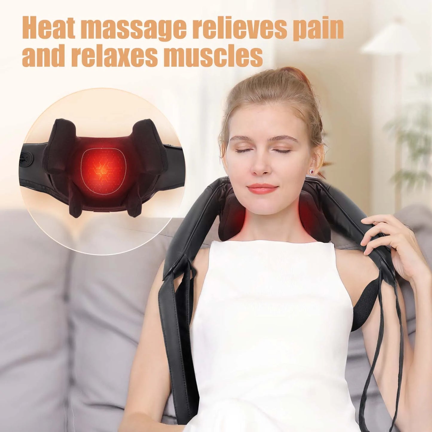MASGREE Shiatsu Back Neck Massager Cordless Heated 3D Kneading Pillow