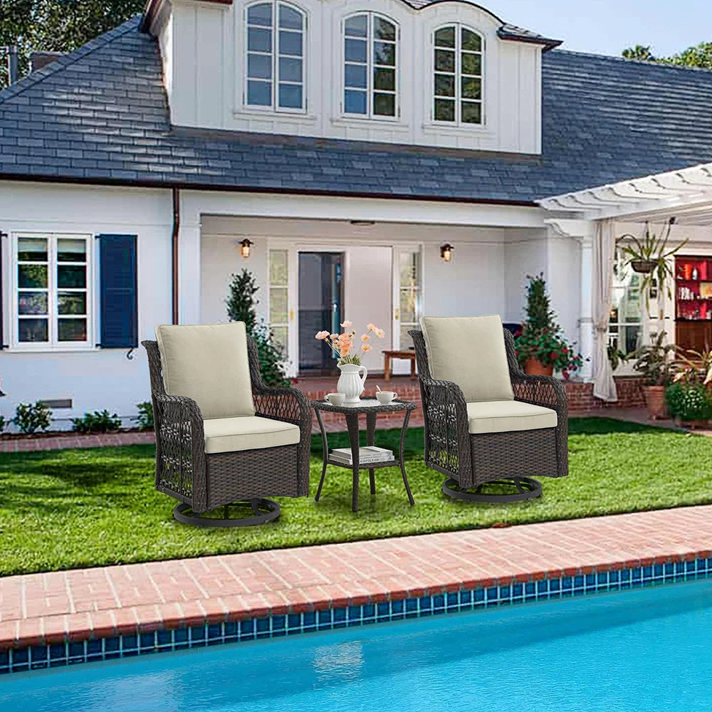 HiMISS 3 Piece Wicker Patio Set With Glass Table Cushions