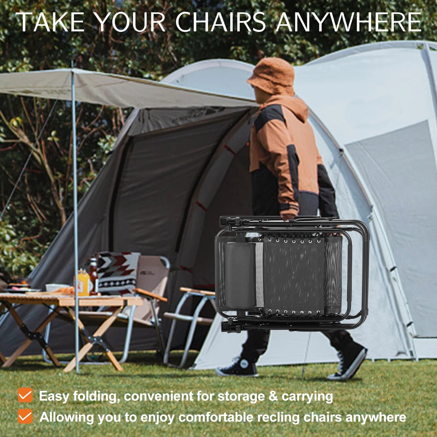 JHK Zero Gravity Recliner Set 2 Portable Outdoor Lounge Chairs