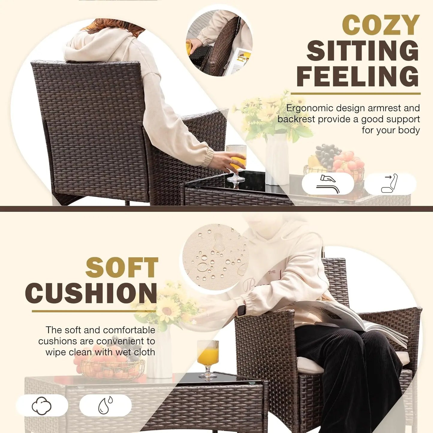 Outdoor Patio Furniture Set Rattan Wicker Chairs For Garden Porch