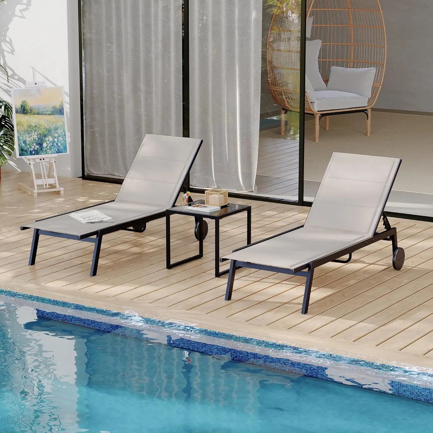 HiMISS 3 Piece Patio Chaise Chairs Set With Side Table